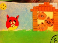 "The third little pig built a house of bricks. The wolf didn't blow down this one... it was too strong"