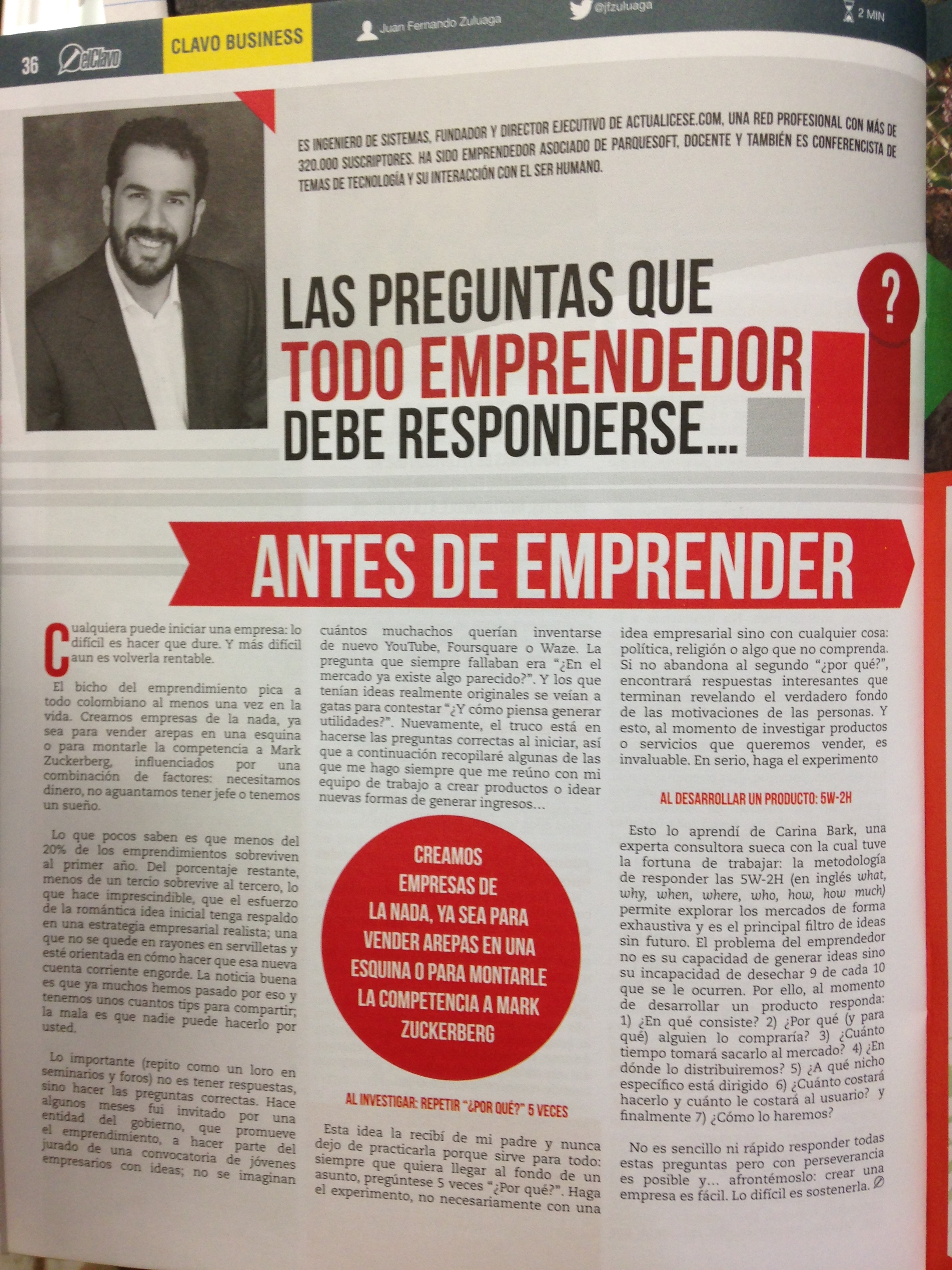 Revista El Clavo - Artículo de Juan Fernando Zuluaga - Septiembre de 2014
